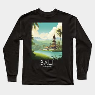 A Vintage Travel Illustration of Bali - Indonesia Long Sleeve T-Shirt